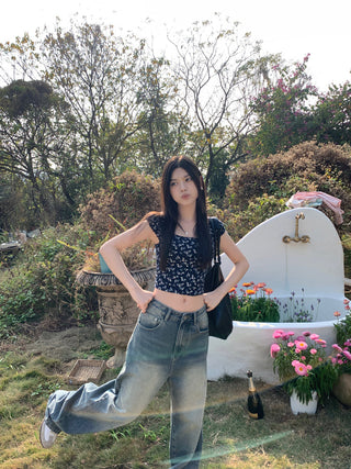 lace square floral top