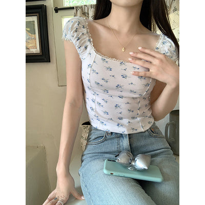 lace square floral top