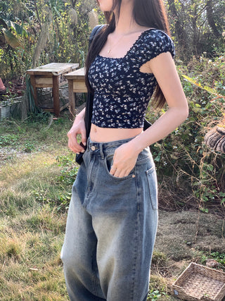 lace square floral top