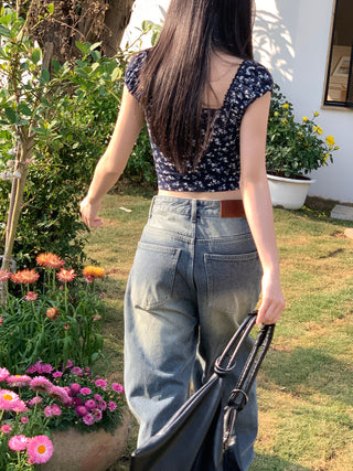 lace square floral top