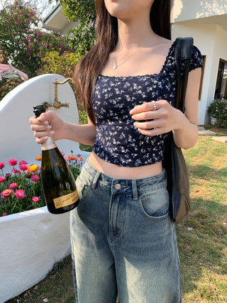 lace square floral top