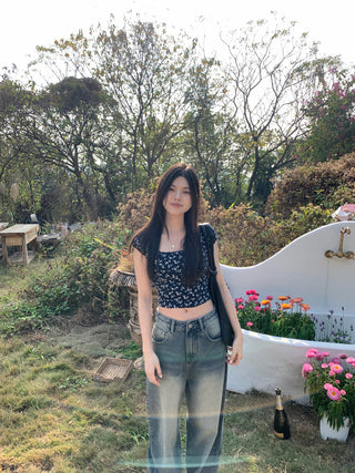 lace square floral top