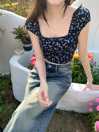 lace square floral top