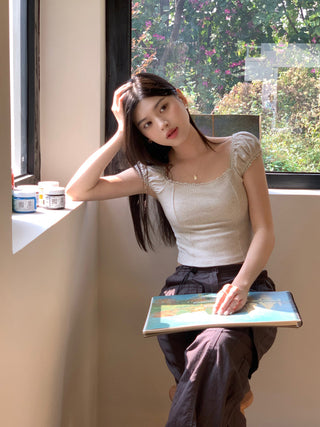 lace square floral top