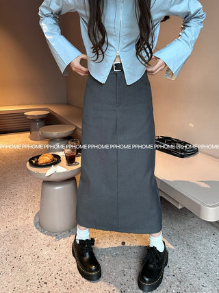 split belt suit skirt