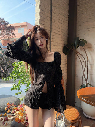 split polka dot shirt