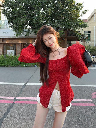 split polka dot shirt