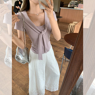 lace-up slimming short top