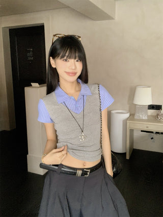 patchwork gray slim top