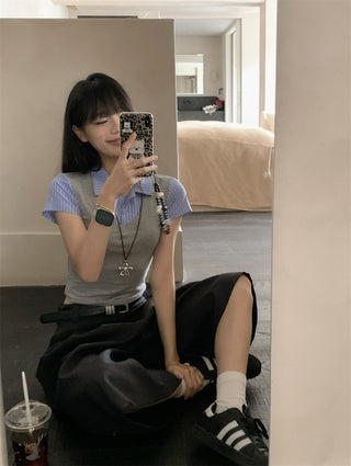 patchwork gray slim top