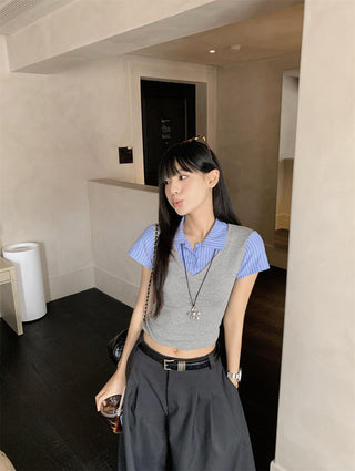 patchwork gray slim top