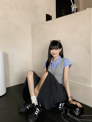 patchwork gray slim top