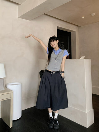 patchwork gray slim top