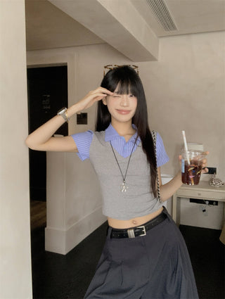 patchwork gray slim top