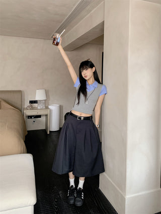 patchwork gray slim top