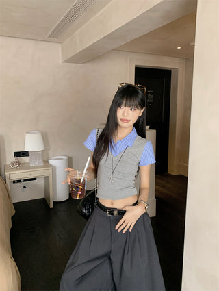 patchwork gray slim top