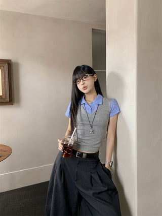 patchwork gray slim top