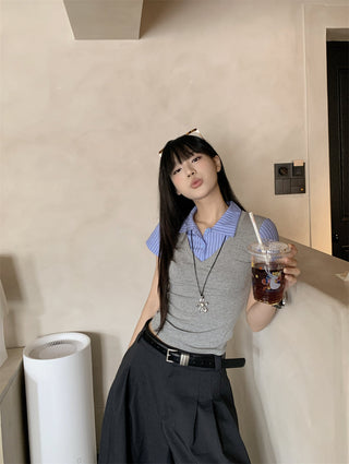 patchwork gray slim top