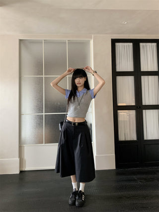 patchwork gray slim top