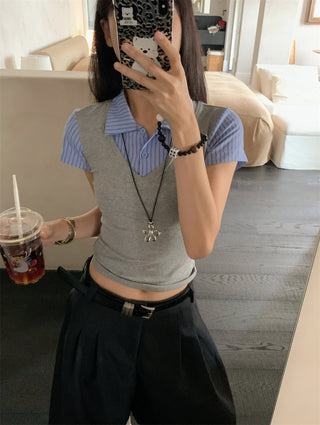 patchwork gray slim top