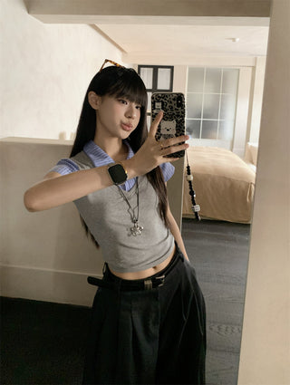 patchwork gray slim top