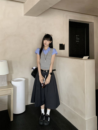 patchwork gray slim top