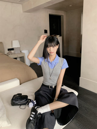 patchwork gray slim top