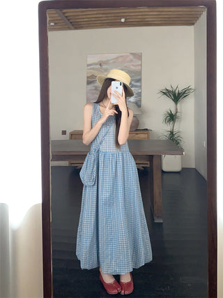 blue plaid bud dress