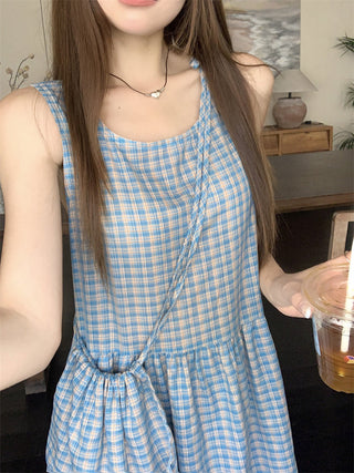 blue plaid bud dress