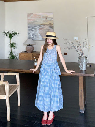 blue plaid bud dress