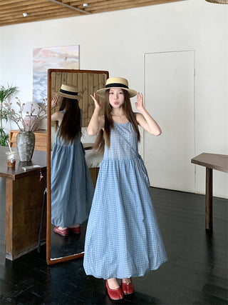 blue plaid bud dress