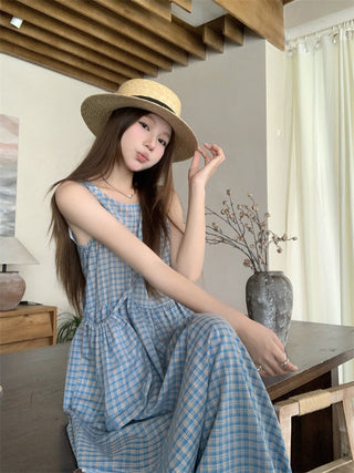 blue plaid bud dress