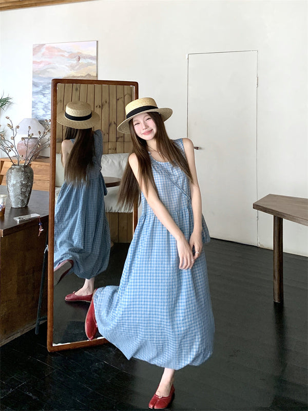 blue plaid bud dress