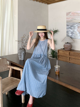 blue plaid bud dress