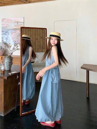 blue plaid bud dress