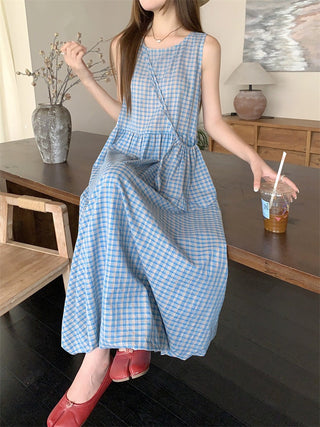 blue plaid bud dress