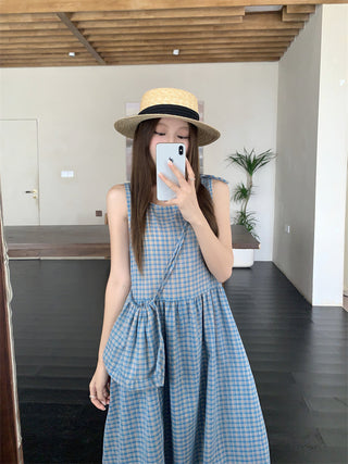 blue plaid bud dress
