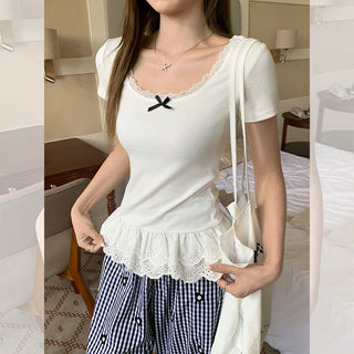 bow lace patchwork top