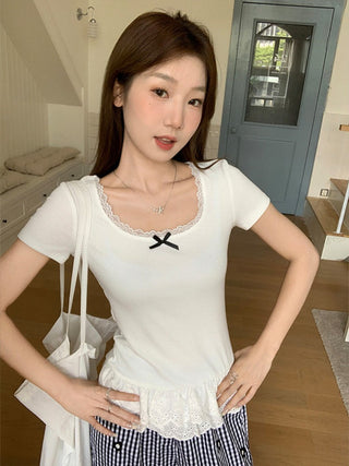 bow lace patchwork top