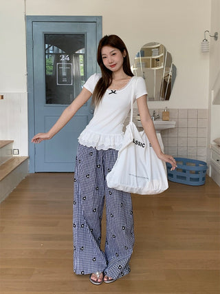 bow lace patchwork top