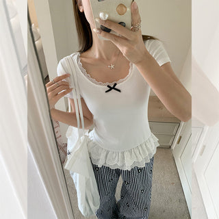 bow lace patchwork top