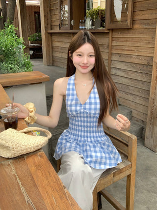 plaid halter waist top