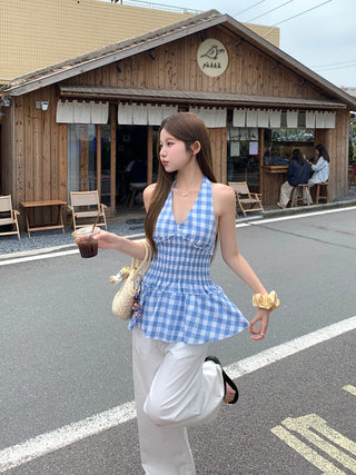 plaid halter waist top