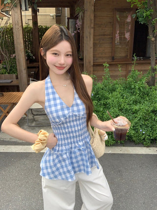 plaid halter waist top