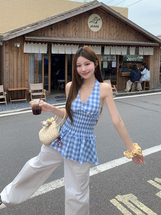 plaid halter waist top