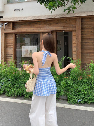 plaid halter waist top