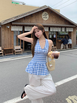plaid halter waist top