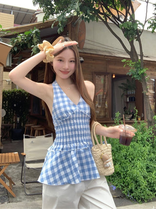 plaid halter waist top