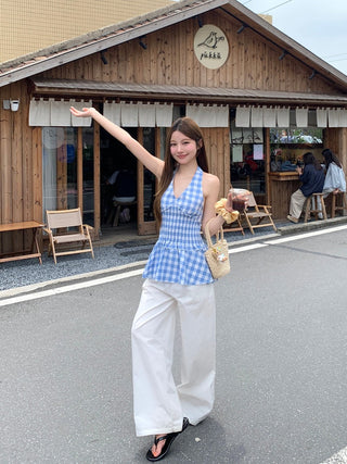 plaid halter waist top