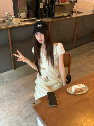 embroidered flower tea dress